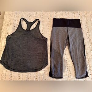 Lululemon Athletica size 8 capri work out leggings and tank top!  Black grey